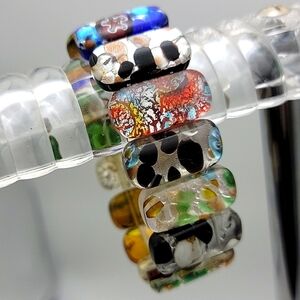 24x12x7mm Vivid Multicolor Millefiori Glass Dichroic Stretch Bracelet #32